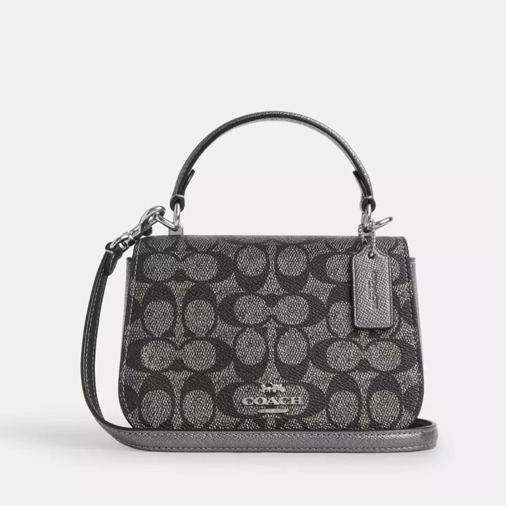 NWT- Coach Lysa Top Handle Bag in Signature Canvas - Gun Metal/silver